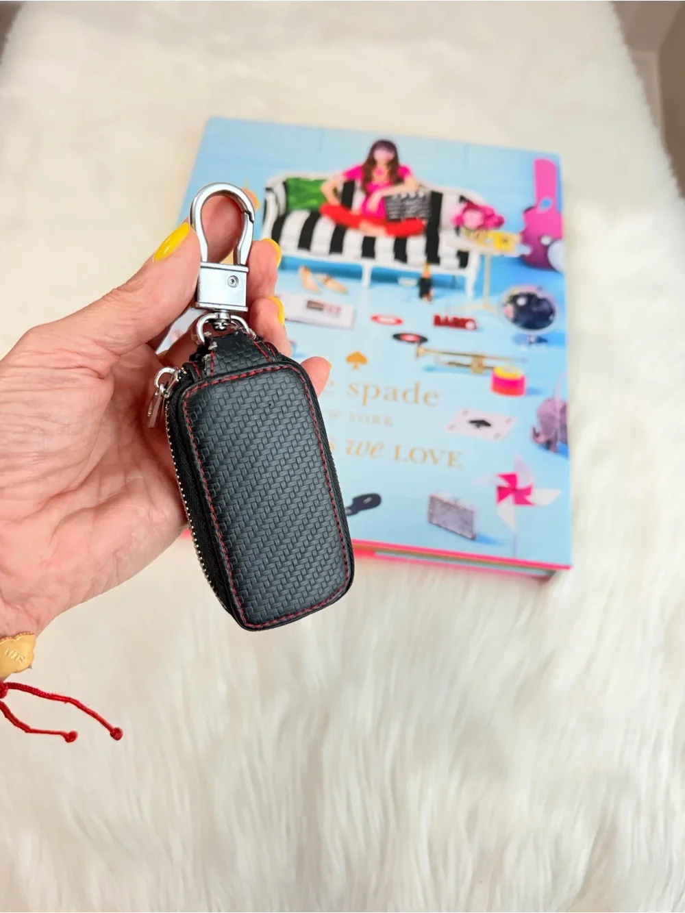 Mercedes-Benz Black Leather Key Holder with Red and Yellow Stripe